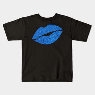 Royal Blue Faux Glitter Lips Kids T-Shirt